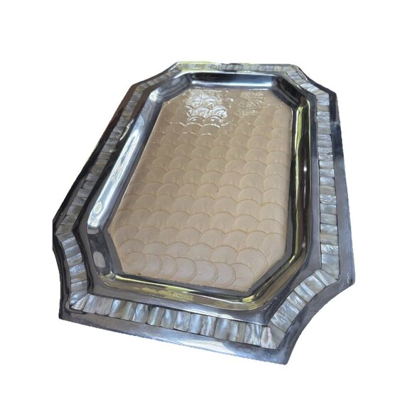 Julia Knight Octoganal 20” Mother Of Pearl Tray Buttercream - Picture 2 of 6